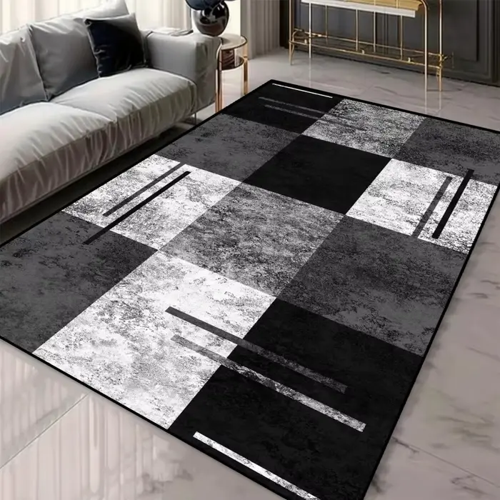 Tapis à motif géométrique gris antidérapant pour salon et chambre à coucher, décoration moderne mini