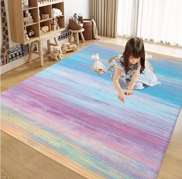 Tapis de sol bleu lavable en machine pour chambre de fille, tapis antidérapant pour enfants, tapis d