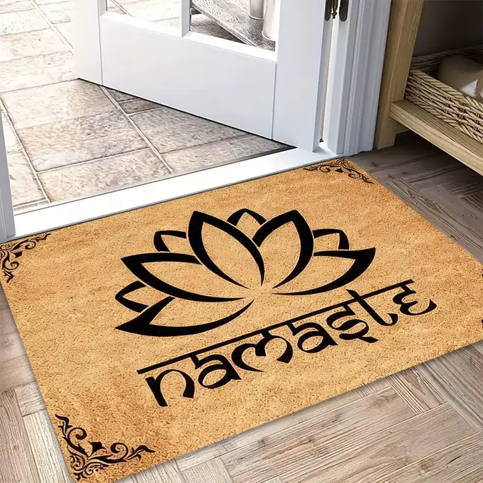 VIKAMA Tapis de bienvenue antidérapant et résistant à l'usure avec motif Fleur de Lotus Namaste