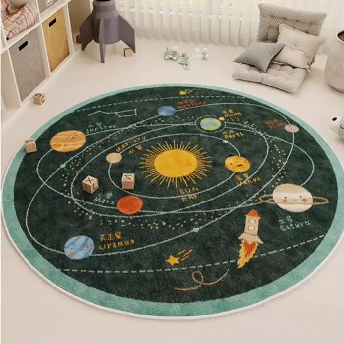 Tapis Épais Rond en Peluche pour Chambre d'Enfant