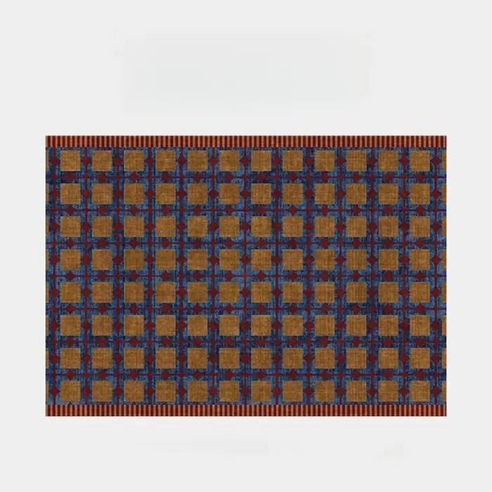 Tapis de salon vintage marron à carreaux imprimés, style Dopamine, tapis de chambre doux, décoration
