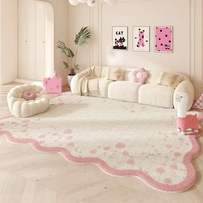 Tapis rose à grande surface pour salon, tapis de sol de jeu en fourrure douce pour chambre d'enfant,