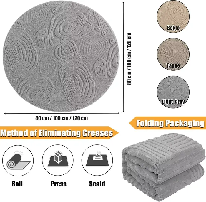 Tapis rond géométrique 3D – Polyester doux à poils longs et courts, lavable et antidérapant, tapis circulaire moderne pour salon, chambre, chambre d'enfant 60-120 cm