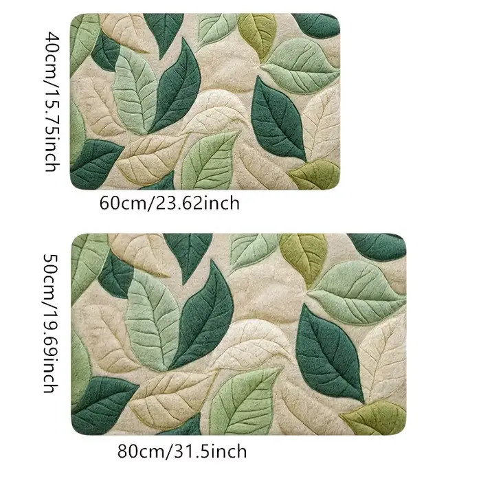 Tapis de bain à motif de feuilles vertes