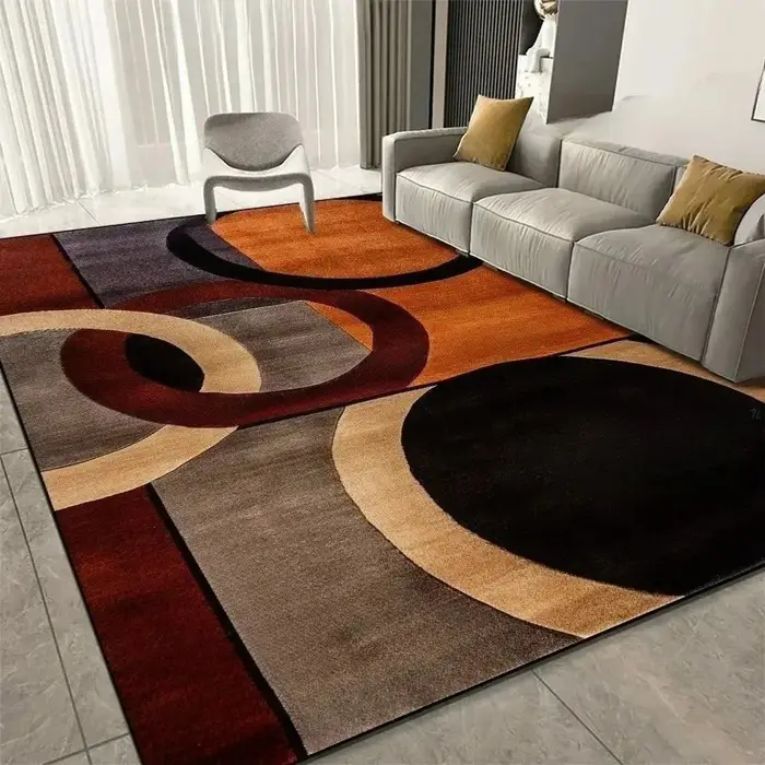 Tapis moderne VIKAMA à motifs géométriques abstraits, antidérapant, orange, beige, noir, pour salon, chambre à coucher