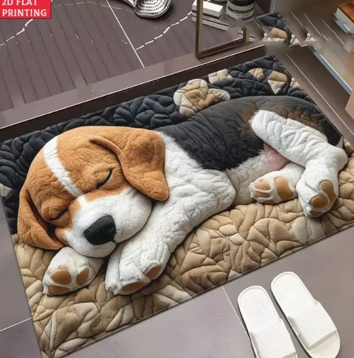 Tapis de sol doux et confortable en forme de caniche à poils blancs et yeux noirs