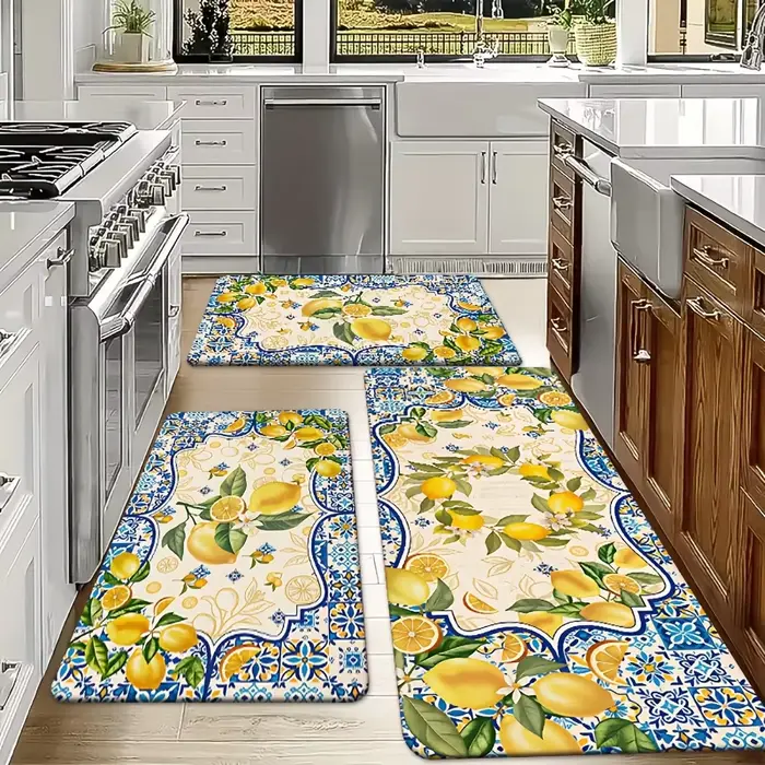 Tapis de cuisine antidérapant à motif citron pour salle à manger, entrée et buanderie, idéal pour le printemps et l'été