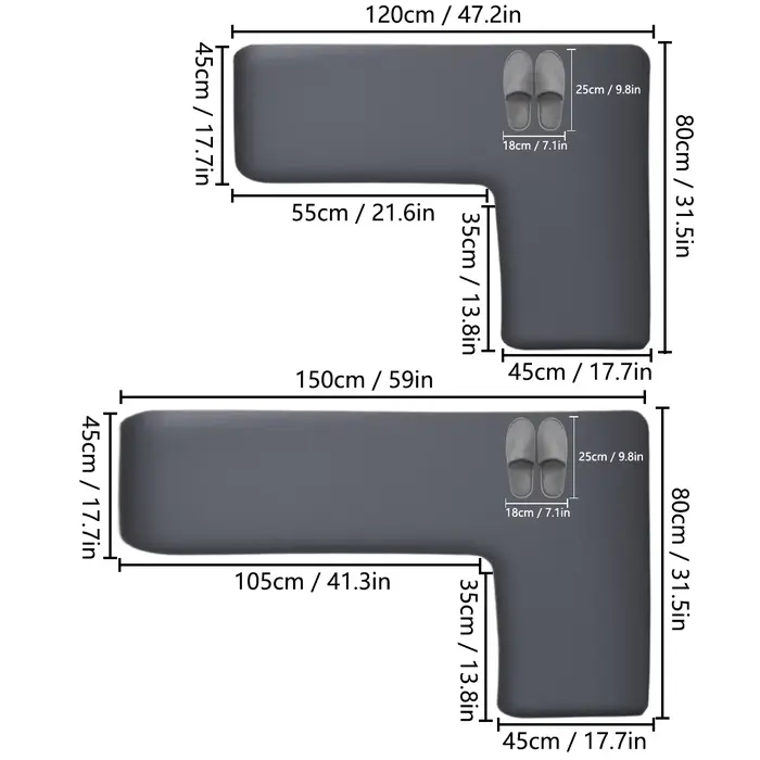 Tapis de sol absorbant épais en forme de L pour cuisine