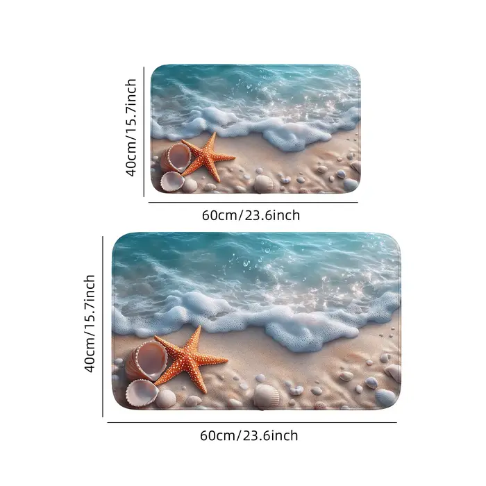 Tapis de bain antidérapant, à séchage rapide, imperméable, en polyester, motif vague de plage, idéal