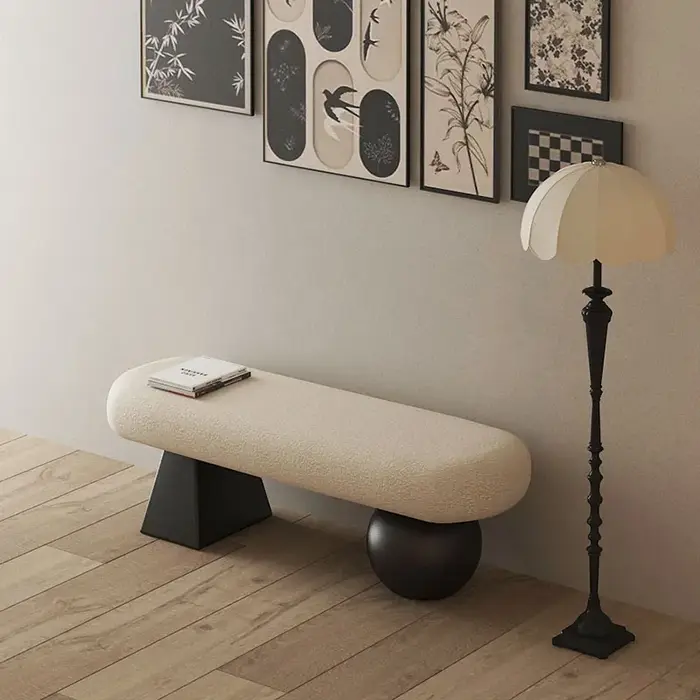Banc d'entrée Art Déco moderne avec rembourrage Bouclé