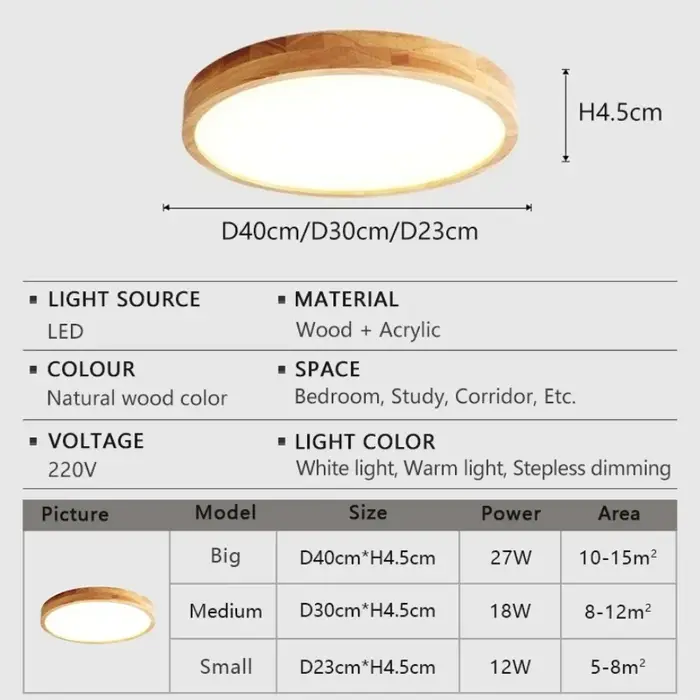 Plafonnier LED en bois massif nordique
