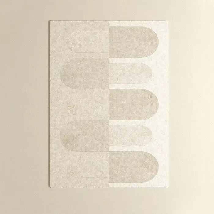 Tapis de grande surface beige à motif géométrique, lignes de tapis de chambre à coucher, décoration