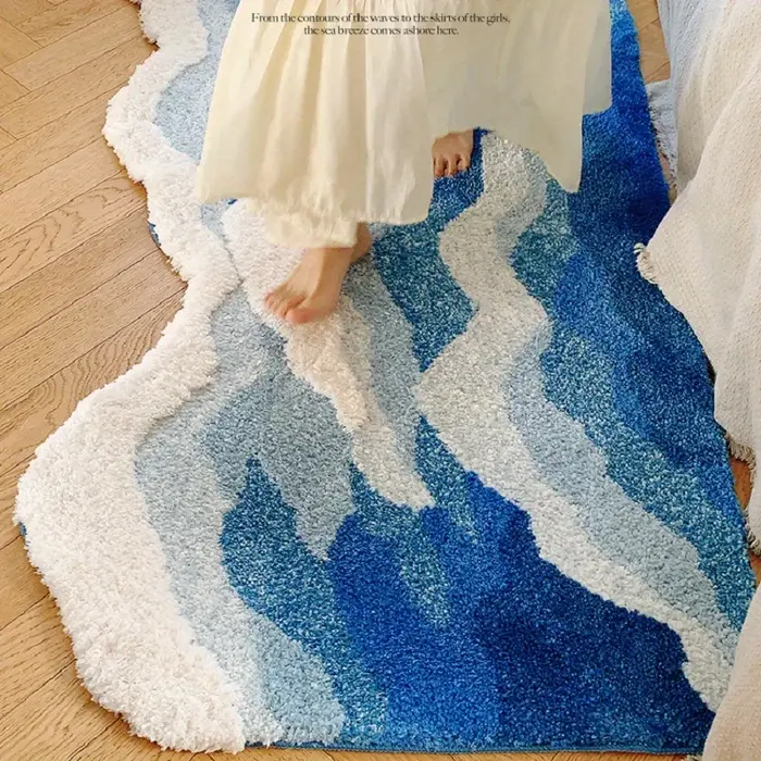Tapis floqué vague de mer bleue