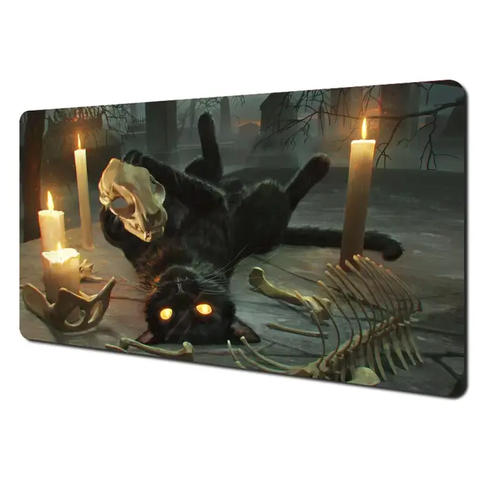 Tapis de jeu Magic The Gathering (MTG) « Chat Noir Mystérieux », tapis de combat pour cartes magique