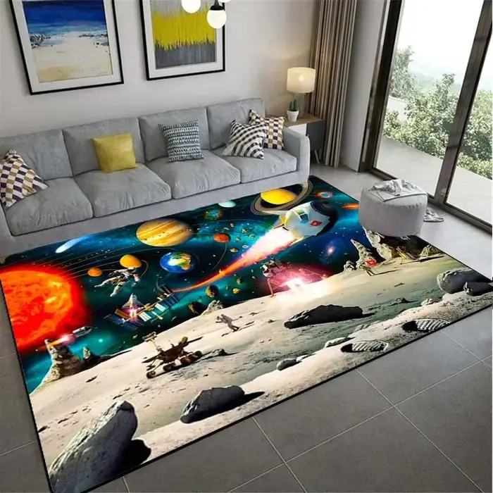 Tapis Planète Spatiale, Tapis Ciel Étoilé pour Salon, Tapis Illusion, Tapis de Décoration Maison, Tapis de Chambre, Tapis pour Enfants, Tapis de Zone