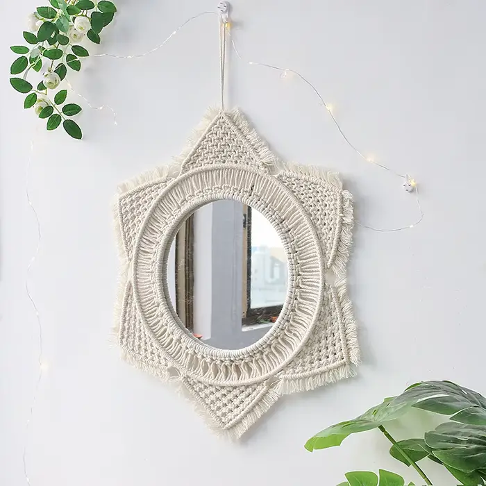 Grands miroirs muraux ronds en macramé
