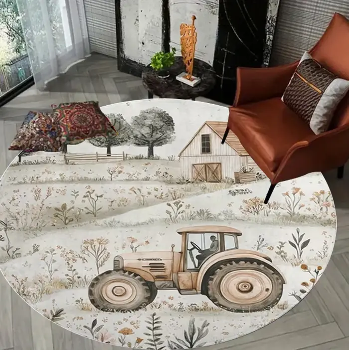 Tapis rond à motif d'animaux de la ferme de dessin animé