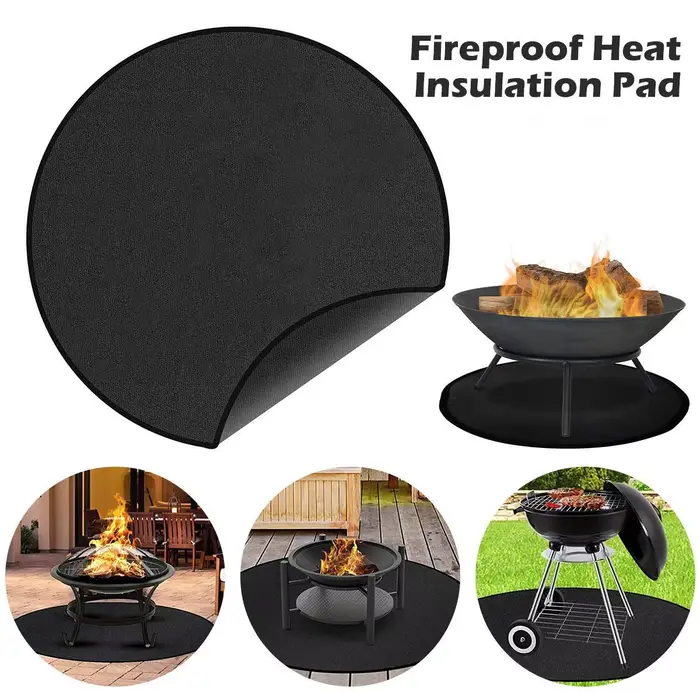 Tapis de gril tapis de foyer pour barbecue en plein air poêle rond tapis de feu trois couches épaissi tapis de feu de poêle ignifuge pour pont
