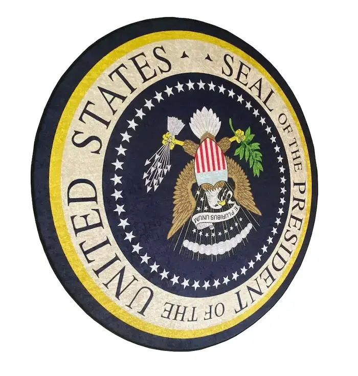 Tapis rond avec sceau abstrait et président