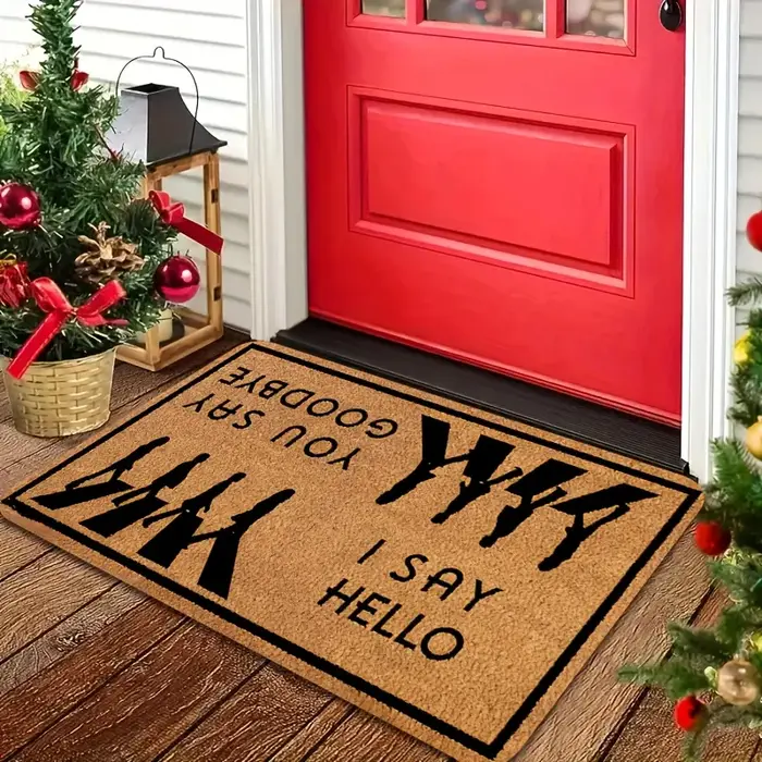 1 tapis de porte de bienvenue avec dossier antidérapant – Design "I Say Hello