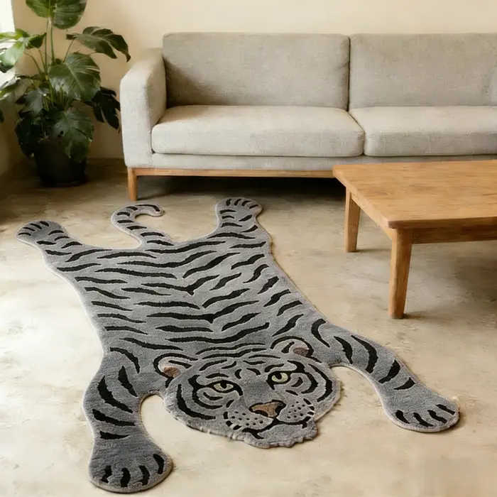 Tapis à motif tigre pour chambre à coucher, forme irrégulière, décoration de salon, tapis épais en p