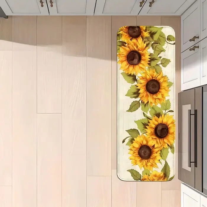 Tapis de sol antidérapant en forme de feuilles de tournesol vertes