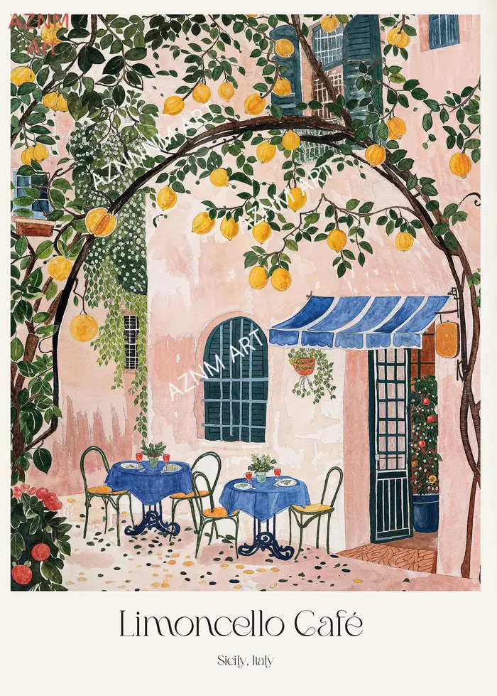 Affiche sur toile illustrant des pâtisseries françaises du café Lemon Paris en Italie