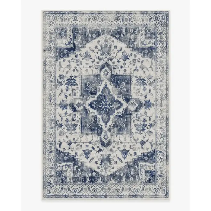 Tapis d'intérieur vintage Lea bleu lavable