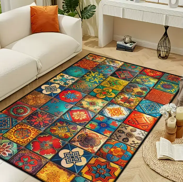 Tapis de style bohème persan à motifs sombres, tapis de décoration moderne pour la maison, antidérap