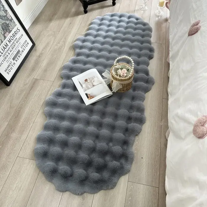 Tapis ovale en peluche doux en fausse fourrure de lapin