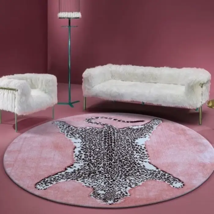 Tapis de salon rond motif léopard