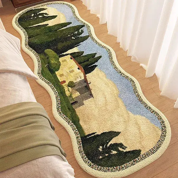 Tapis imprimé rétro, tapis en peluche antidérapant pour salon, chambre à coucher, chevet, décoration