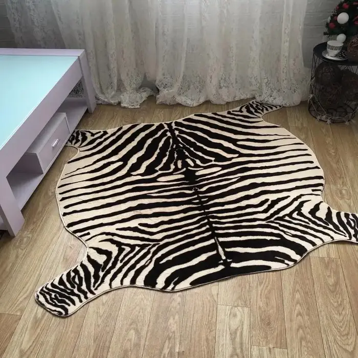 Muzzi-Tapis imprimé zèbre, Pv Velvet 216.239., Tapis en cuir, Peaux d'animaux, Forme naturelle, Décoration, Tapis en fausse fourrure, 130x180