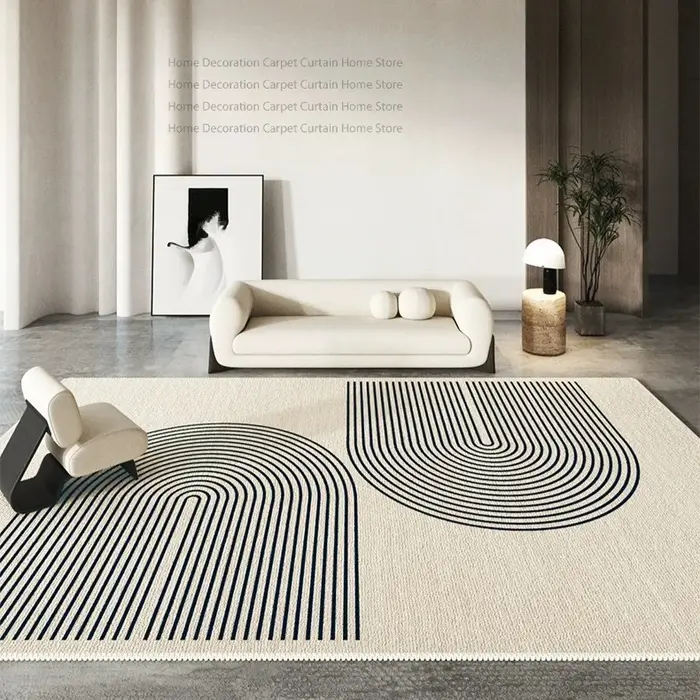 Tapis beige crème minimaliste moderne abstrait à lignes Wabi Sabi
