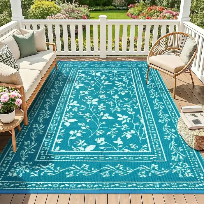 Tapis d'extérieur à imprimé floral bohème
