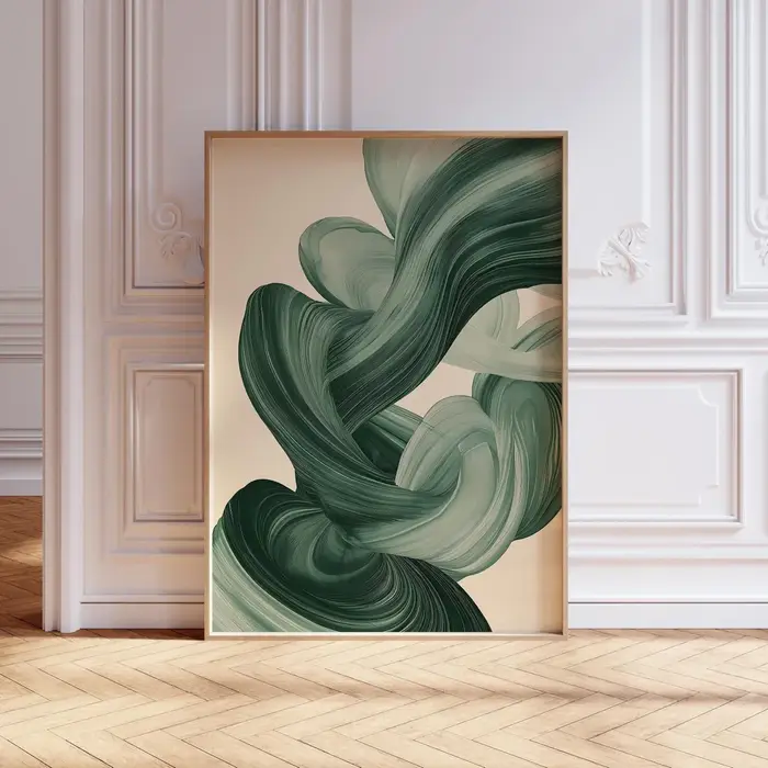 Art mural moderne du milieu du siècle en vert sauge