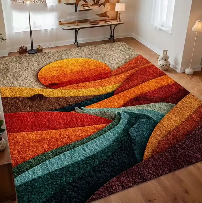 Grand tapis bohème coloré pour salon et chambre