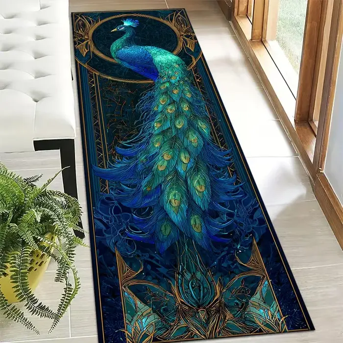 Tapis de couloir de luxe Art Nouveau motif paon, élégant tapis long pour le sol, inspiré de l'Art Dé