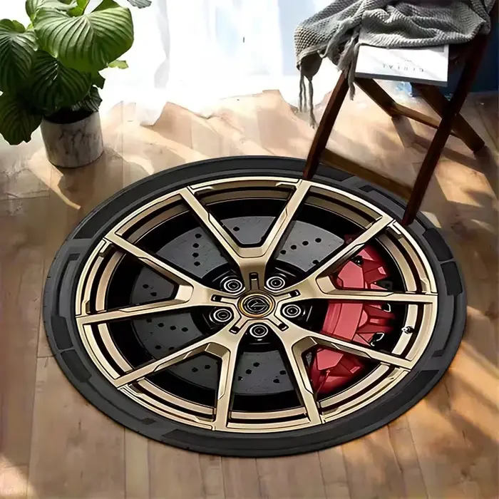 Grand tapis rond antidérapant