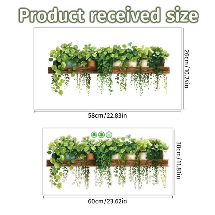 Autocollants muraux en forme de panier suspendu avec plantes vertes pour la décoration du salon, de 
