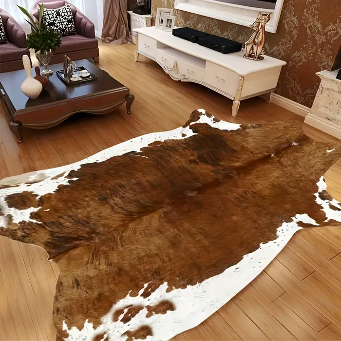 Tapis en peau de vache imprimé vache, Style américain, pour chambre à coucher, salon, Animal mignon