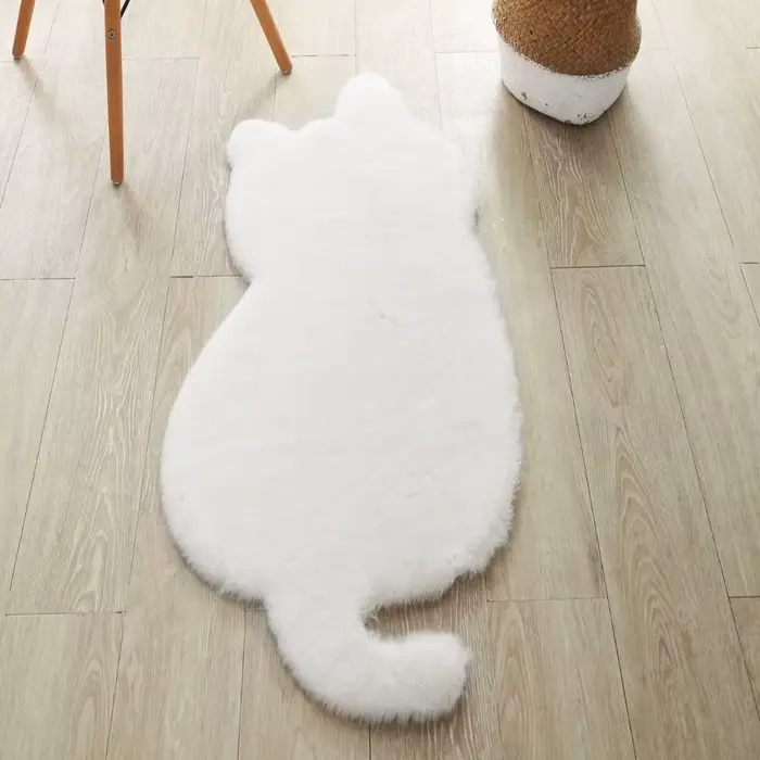 Tapis de chevet en fausse fourrure de lapin, motif dessin animé, couleur unie, tapis décoratif moell