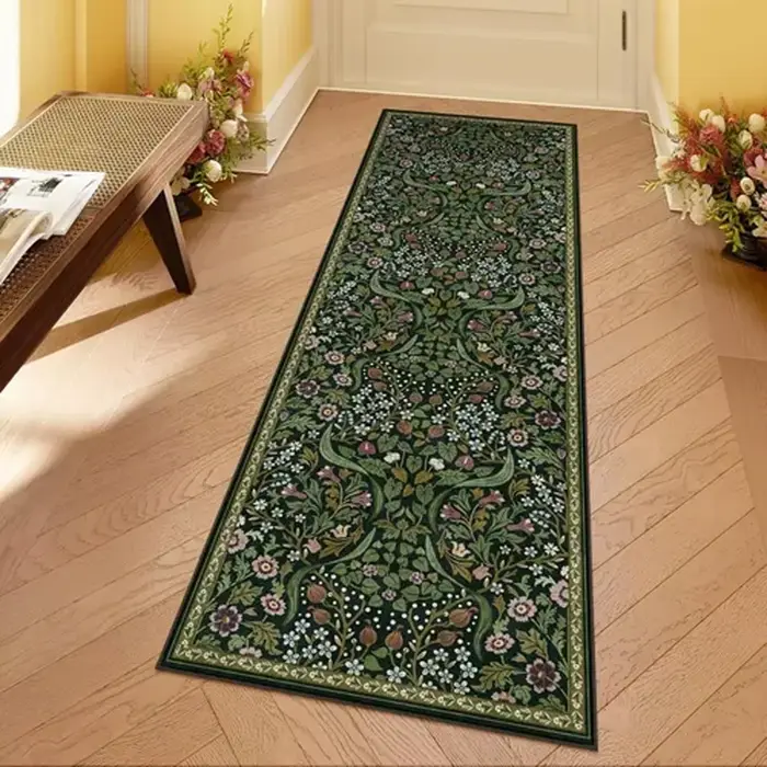 Tapis de couloir botanique vert foncé, style vintage, antidérapant, lavable, pour couloir, salon, ch