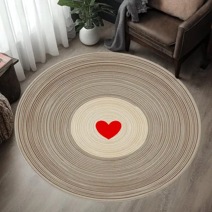 Tapis rond vert foncé avec papillon rose