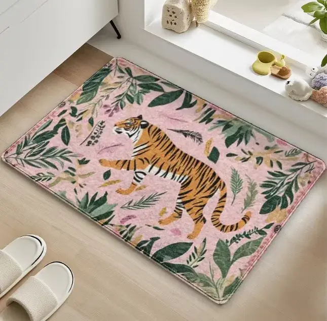 Tapis de sol en flanelle imprimé léopard, motif Animal rose noir avec guépard, pour cuisine, salle d