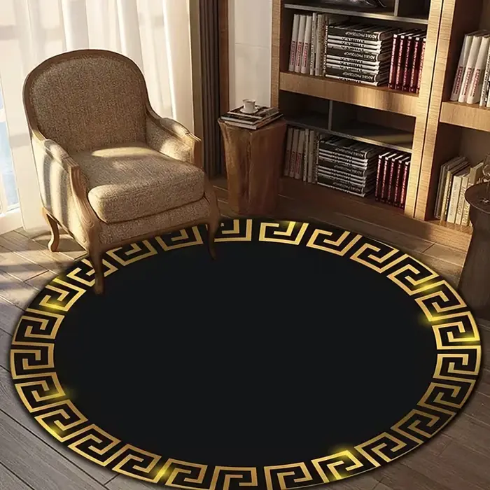 Tapis rond noir clé grecque pour salon