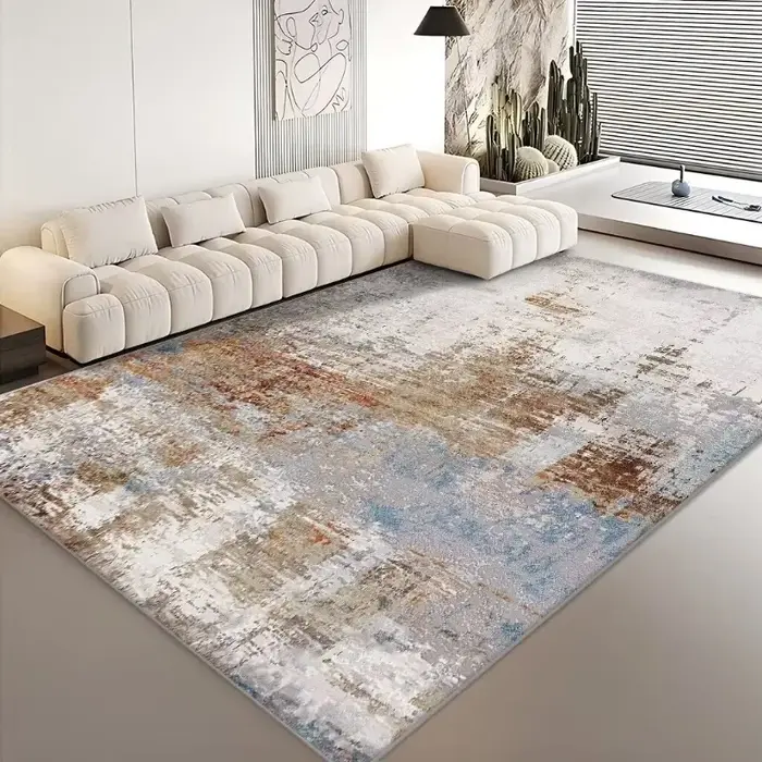 Tapis d'intérieur abstrait neutre effet vieilli, style bohème et rustique, gris beige vintage, pour salon, tapis décoratif
