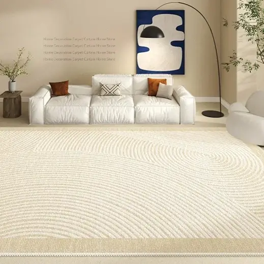 Tapis beige crème minimaliste moderne abstrait à lignes Wabi Sabi