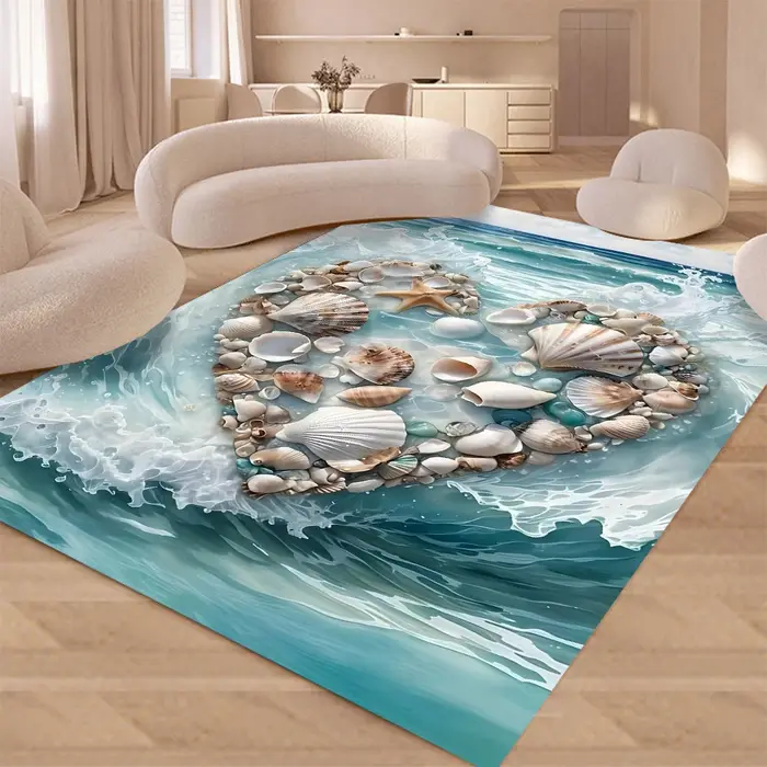 Nouveau Tapis de Sol Antidérapant 2025 Motif Étoile de Mer et Coquillages pour Salon