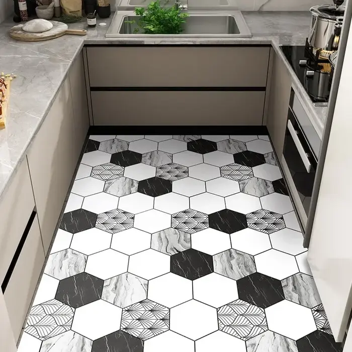 Tapis de cuisine anti-huile, antidérapant, imperméable, en PVC, tapis de sol en cuir, décoration int